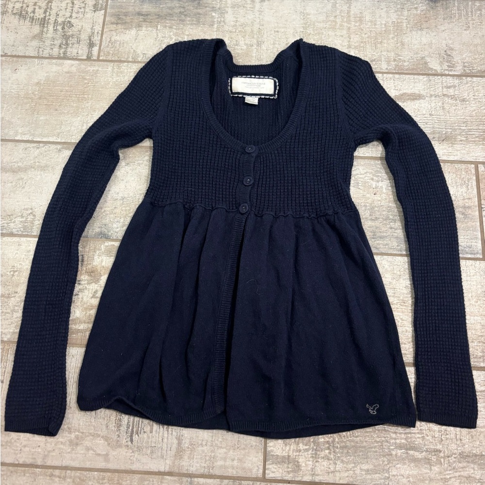 Vintage American Eagle Outfitters Navy Babydoll Style Blue Sweater